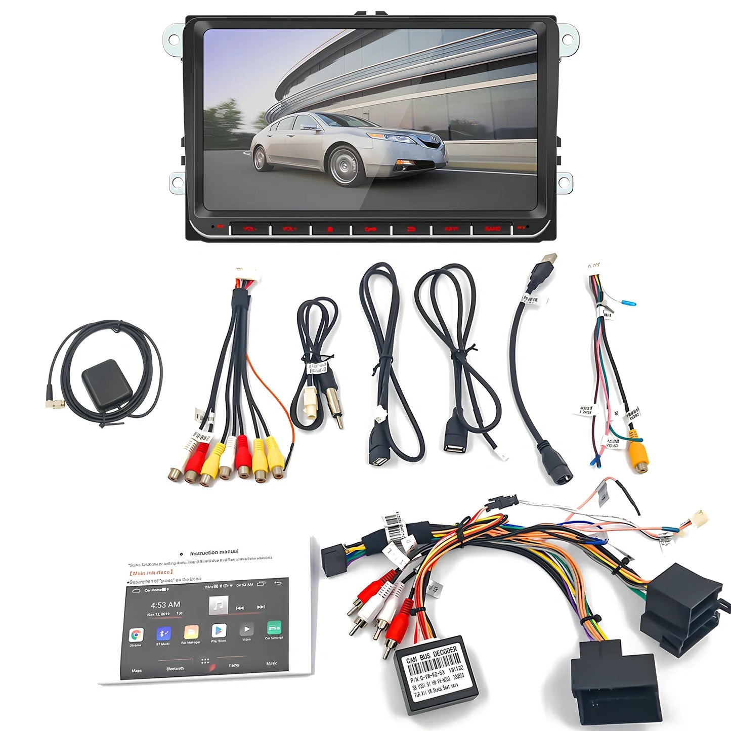 Black 7-inch car navigation player with external power supply for Volkswagen vehicles