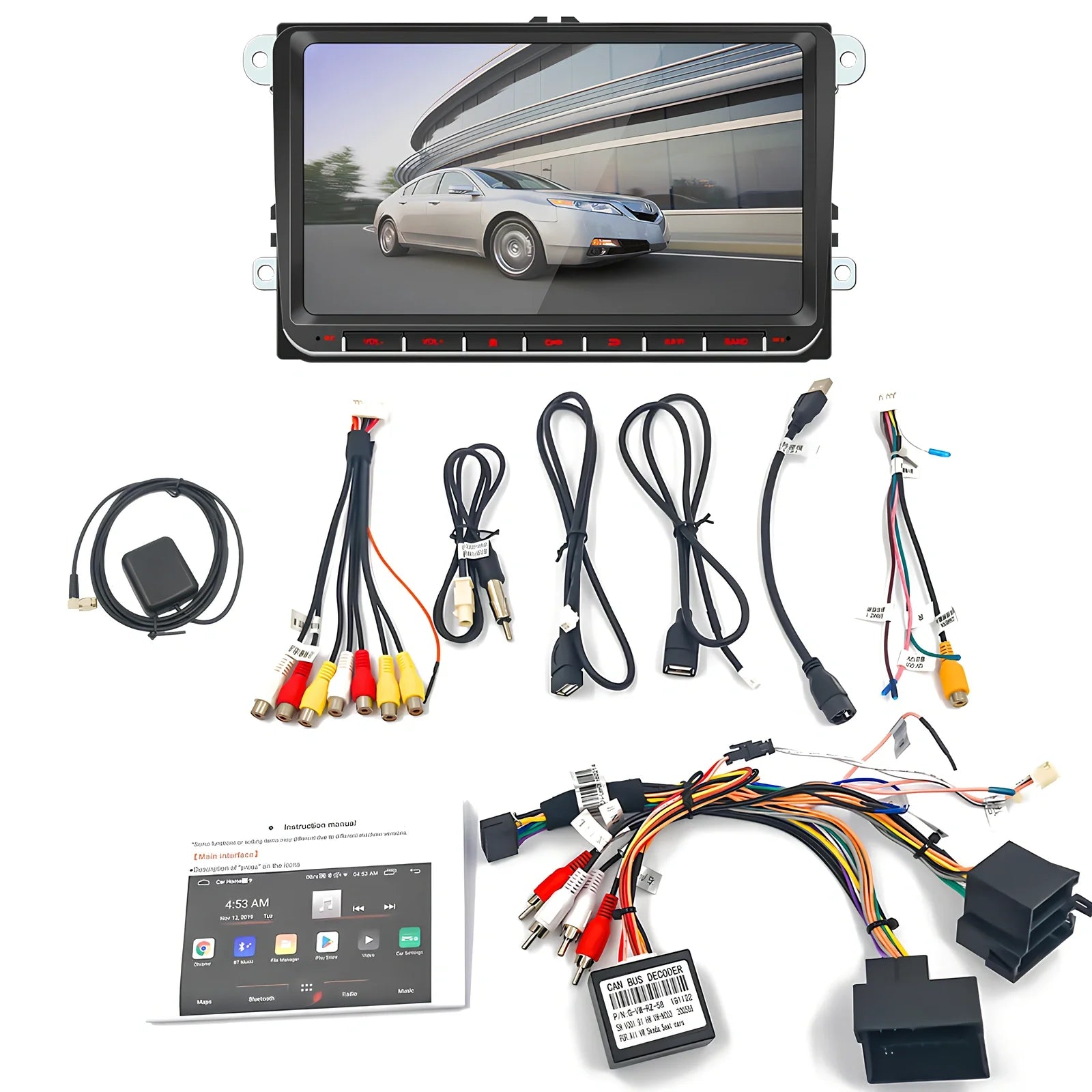 Black 7-inch car navigation player with external power supply for Volkswagen vehicles