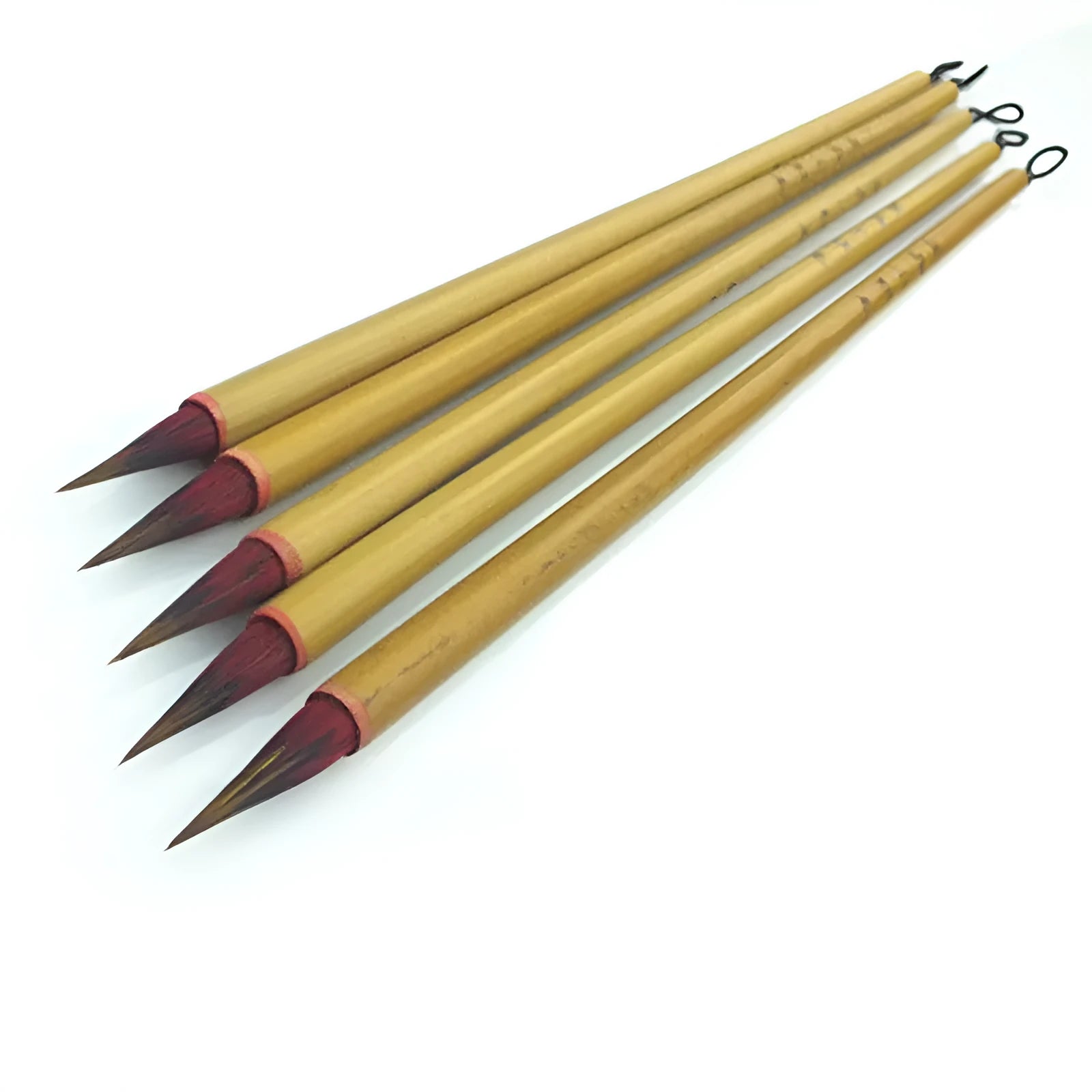 Red Chinese calligraphy writing brush with mixed hair brush head on wooden penholder