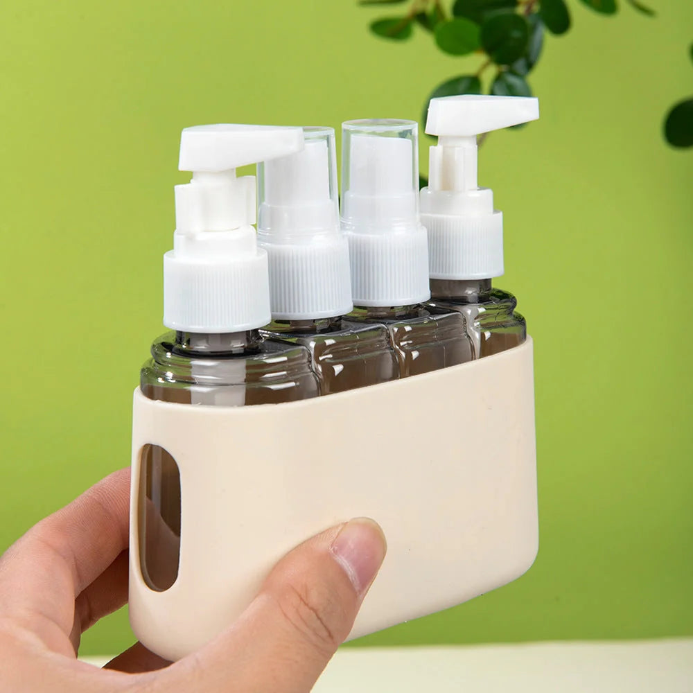 Leak-proof travel bottle set in various colours for cosmetics and lotions