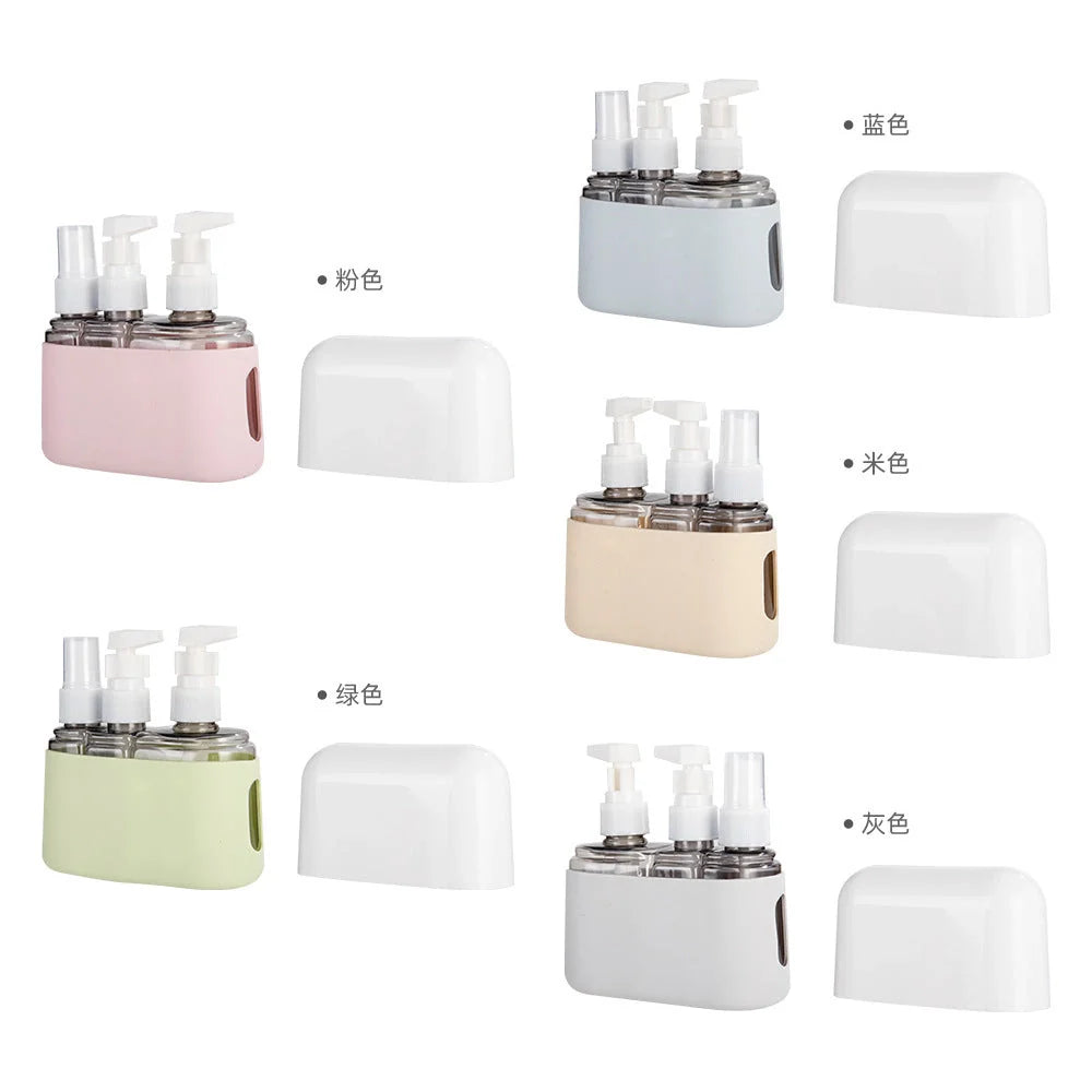 Leak-proof travel bottle set in various colours for cosmetics and lotions