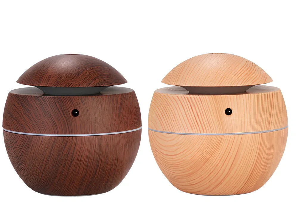 Wood grain USB desktop aroma diffuser with coloured lights and 130ml water tank for office use