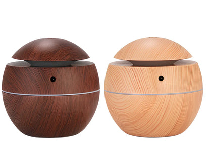 Wood grain USB desktop aroma diffuser with coloured lights and 130ml water tank for office use