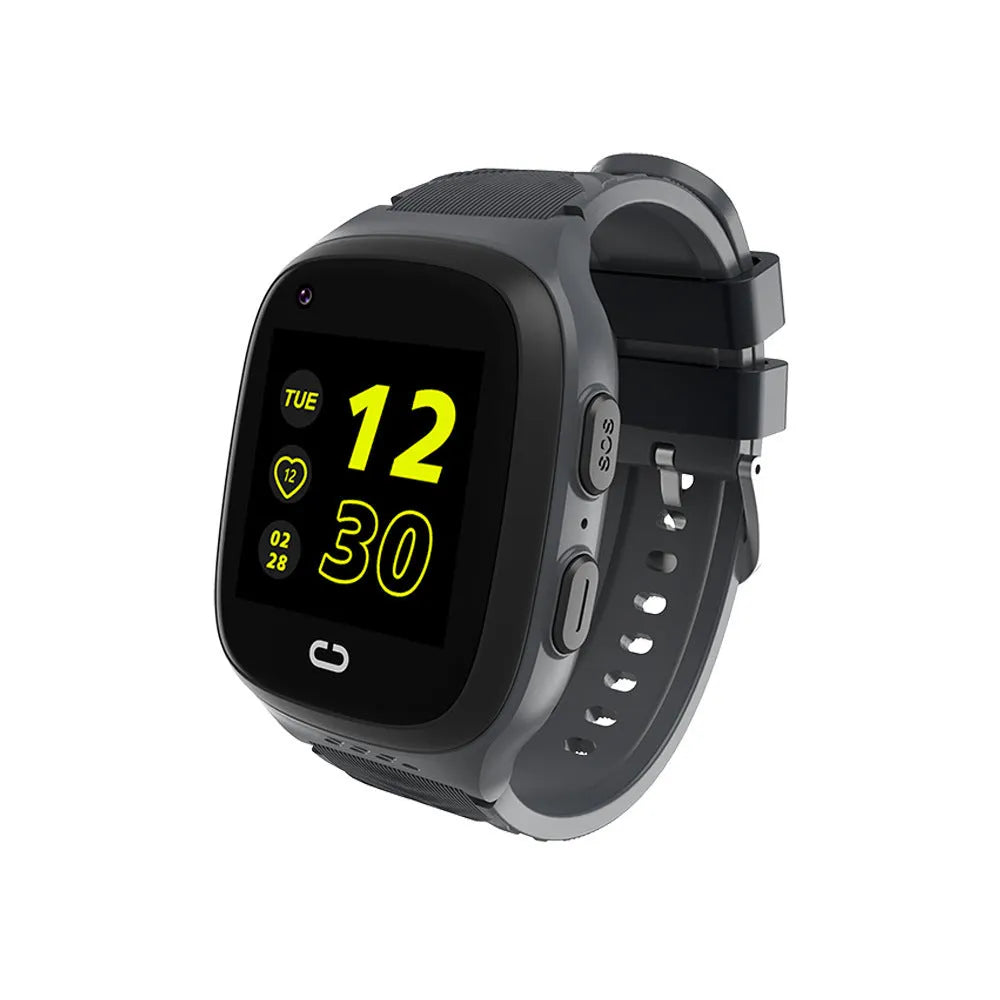 4G children's GPS smart watch with 1.4-inch touch screen, black colour, showing electronic fence and video call features