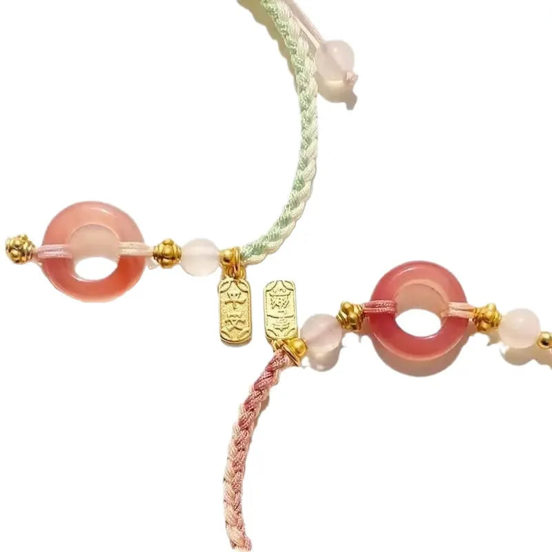 Women's peach blossom pattern woven watch band in green, pink and black colour options