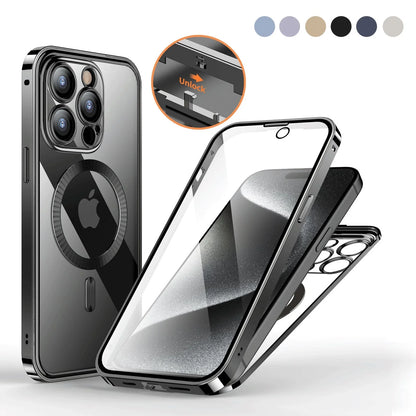 Metal buckle magnetic wireless charging full cover phone case for iPhone models in various colors