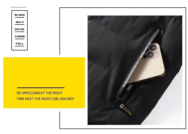 Men's winter thickened coat jacket with detachable collar and hood in solid black colour, regular fit, size M to 5XL