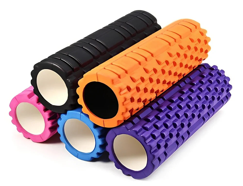 Blue EVA yoga foam roller 30cm long with massage points for muscle recovery