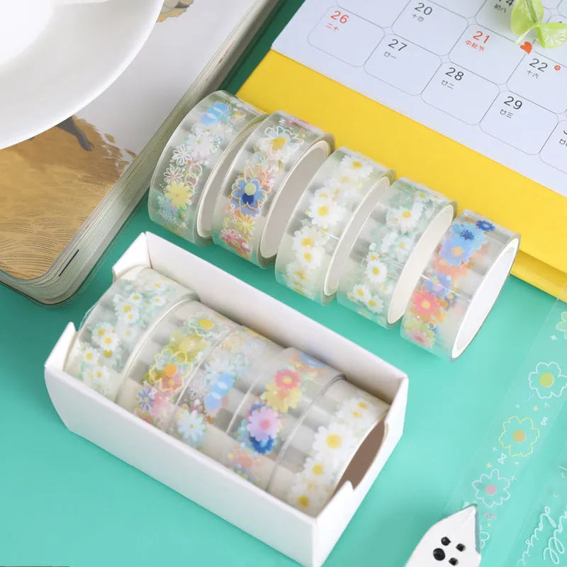 Transparent adhesive tape with Midsummer Daisy cartoon decoration measuring 1.5cm wide