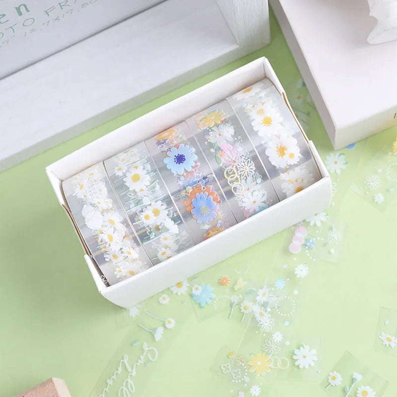 Transparent adhesive tape with Midsummer Daisy cartoon decoration measuring 1.5cm wide