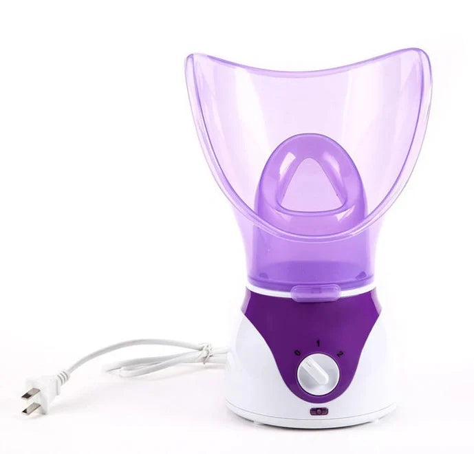 Purple AIDU ion hot spray steamer with mask, nasal mask, and measuring cup for home facial hydration