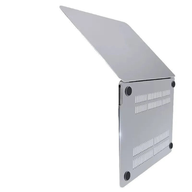 Plastic protective case for MacBook Air and Pro laptops in transparent and black colour options.