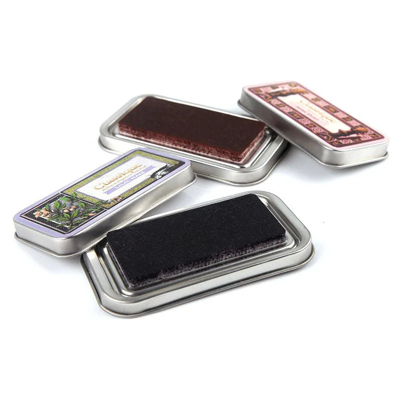 Rectangular stamp pad with oily ink for rubber stamps in five colour options