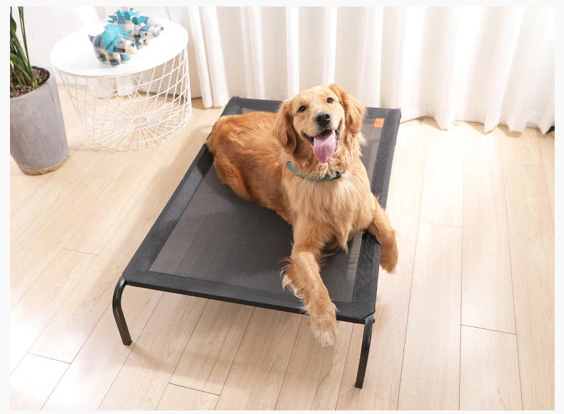 Removable and washable pet bed with steel frame and Teslin mesh in black