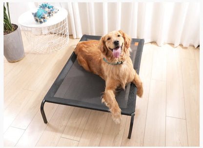 Removable and washable pet bed with steel frame and Teslin mesh in black