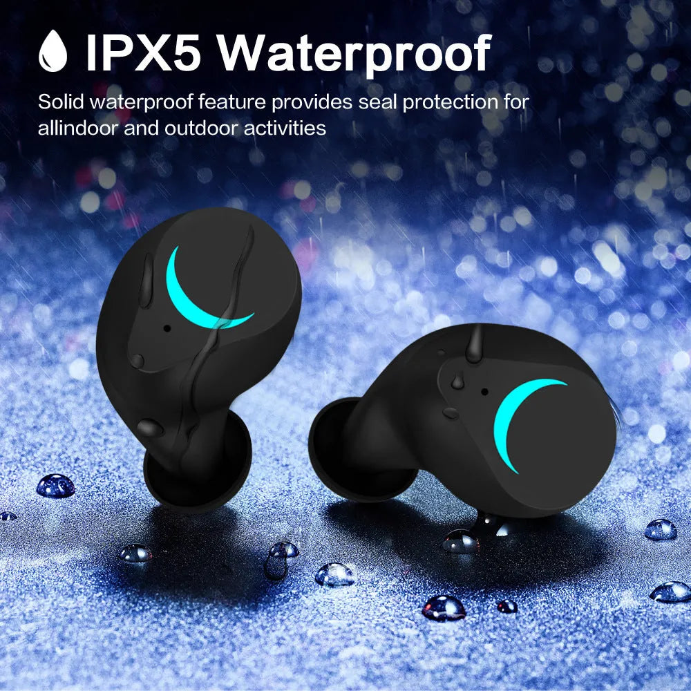 Black TWS Bluetooth wireless headset with earplug design and charging case