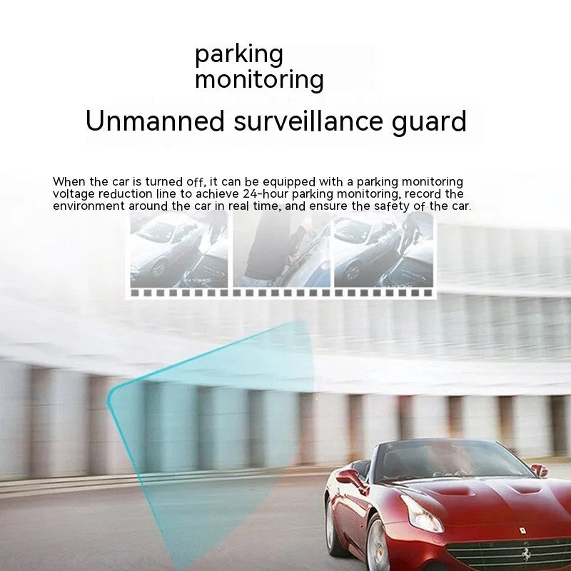 Black car dashboard camera with 5-inch screen, GPS antenna, and front/rear recording capability