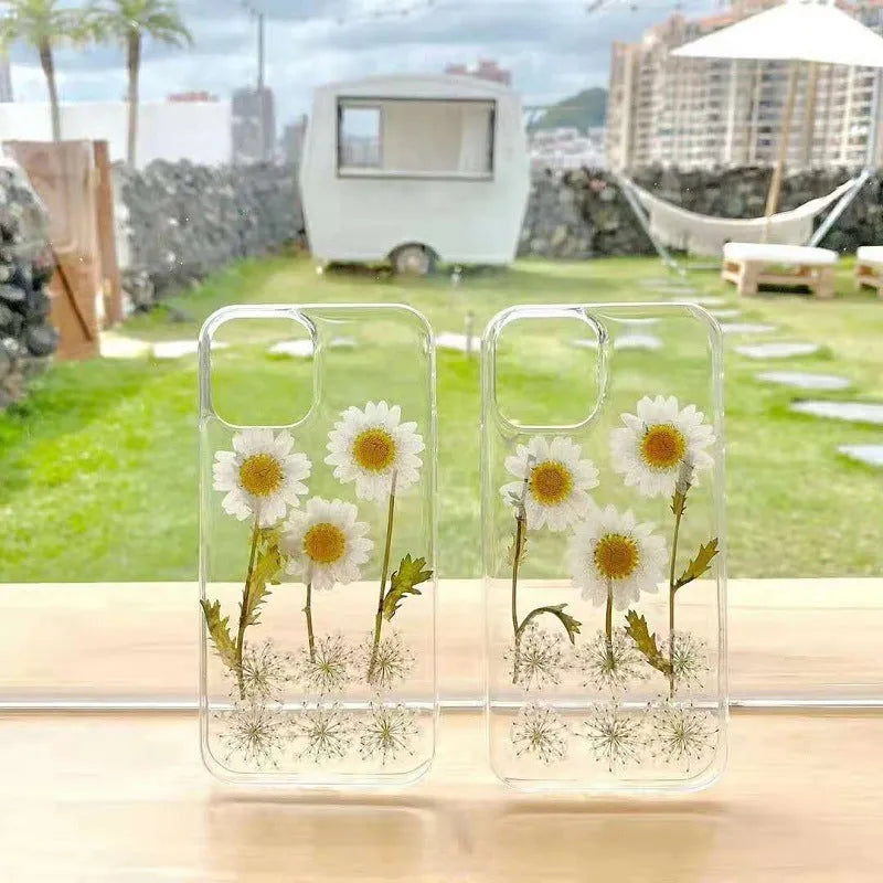 White epoxy daisy floral design TPU protective case for various iPhone models