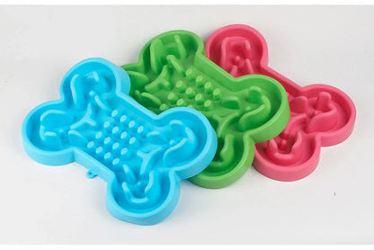 Silicone slow feeder bowl for dogs in rose red, blue, and green