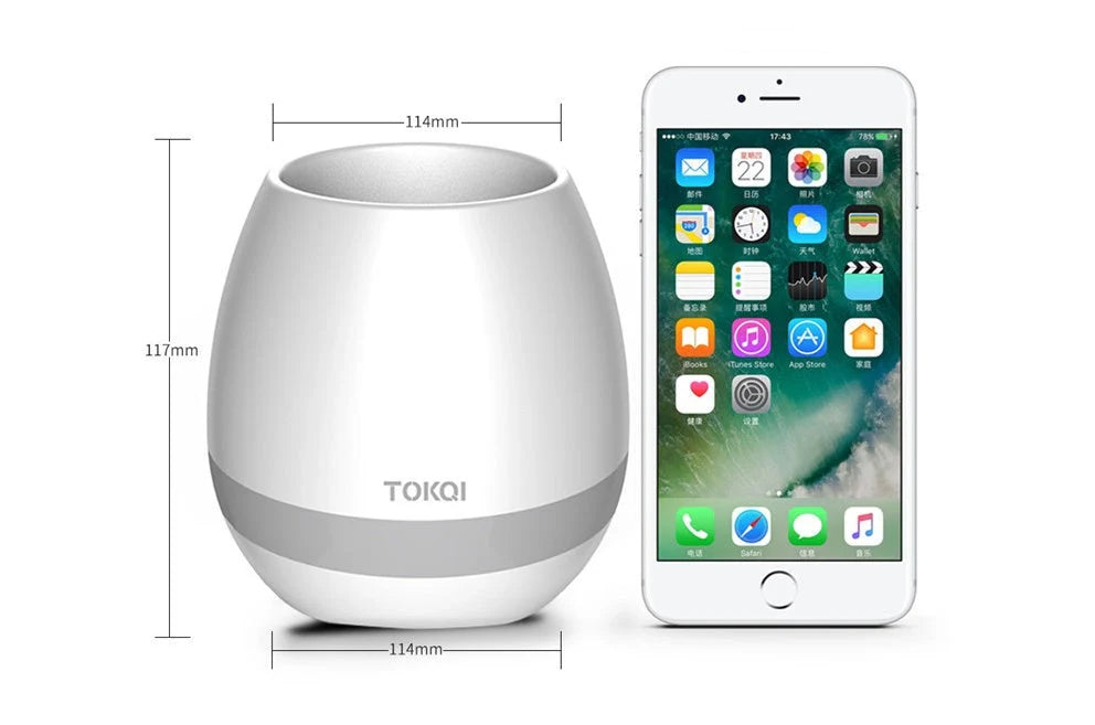 Touch-sensitive music vase desktop audio in pink, blue, and white