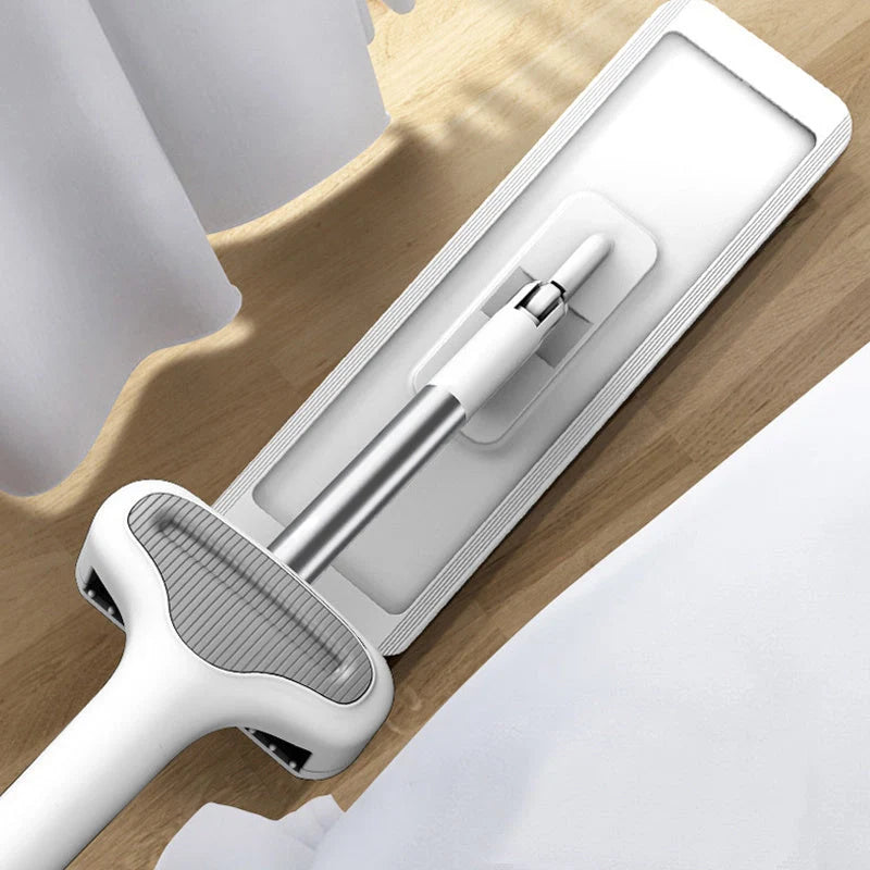 Stainless steel flat mop with microfiber pads for efficient kitchen cleaning