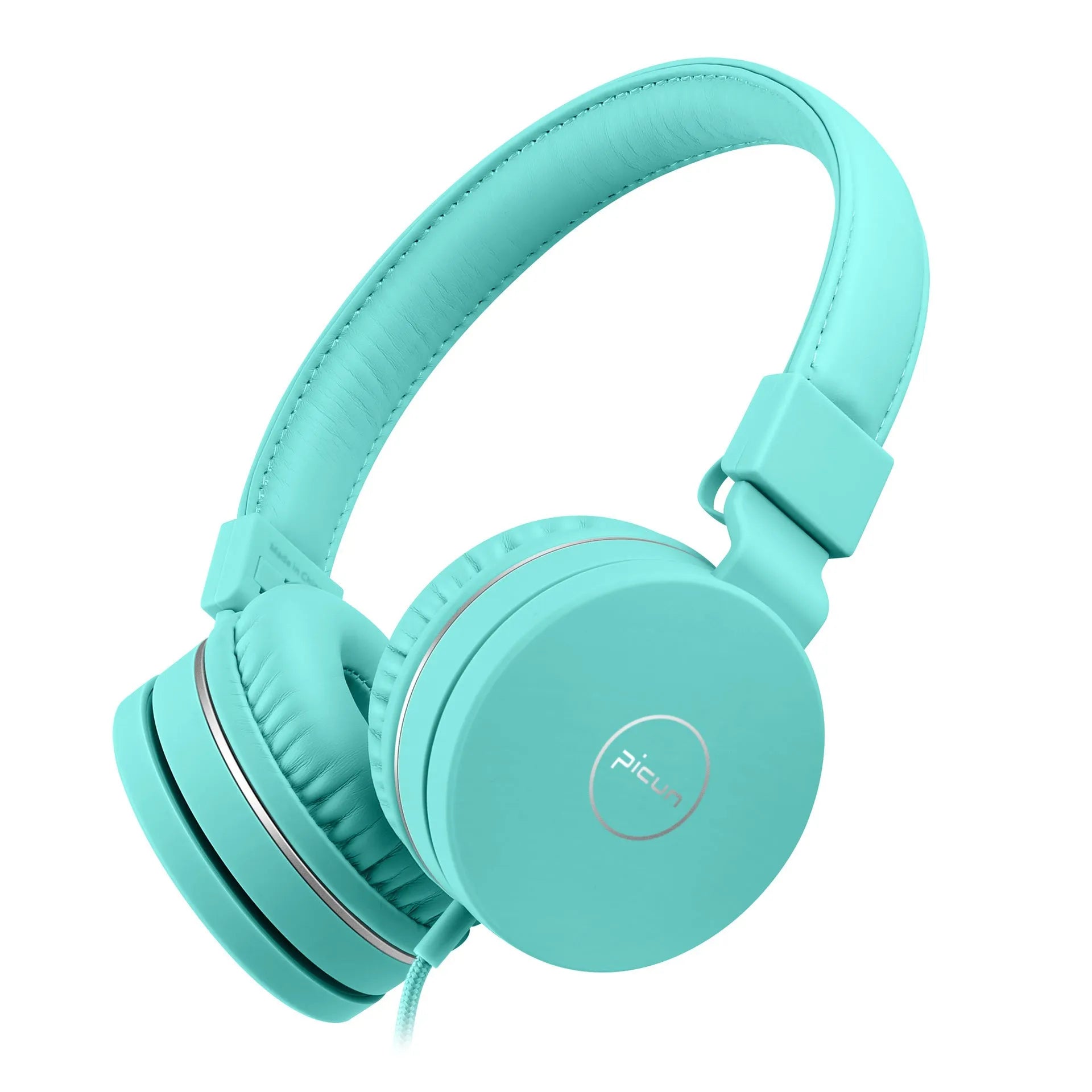 BENGOO C30 wired over-ear headphones with microphone in mint green, showing braided cable and 3.5mm plug.