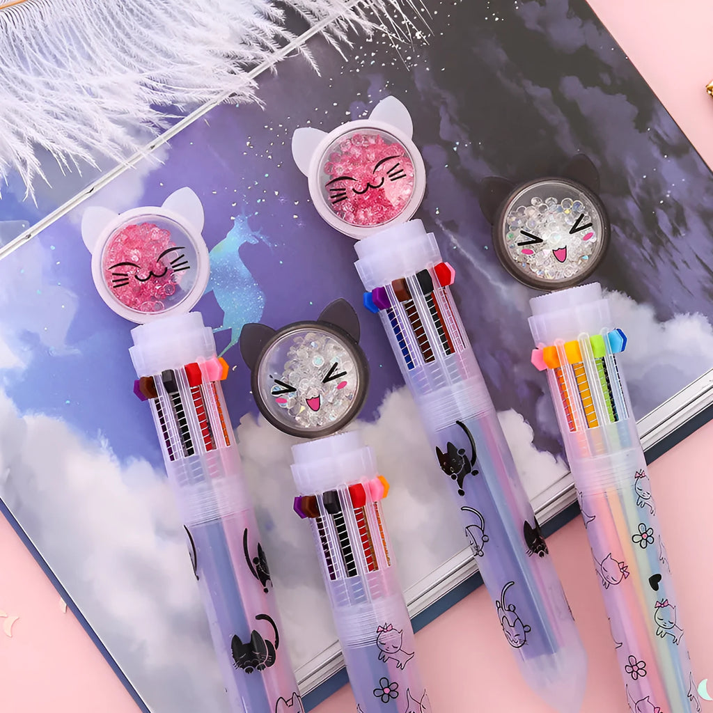 Cute cat design press-type mechanical pencil showing 15cm length and 0.5mm specification