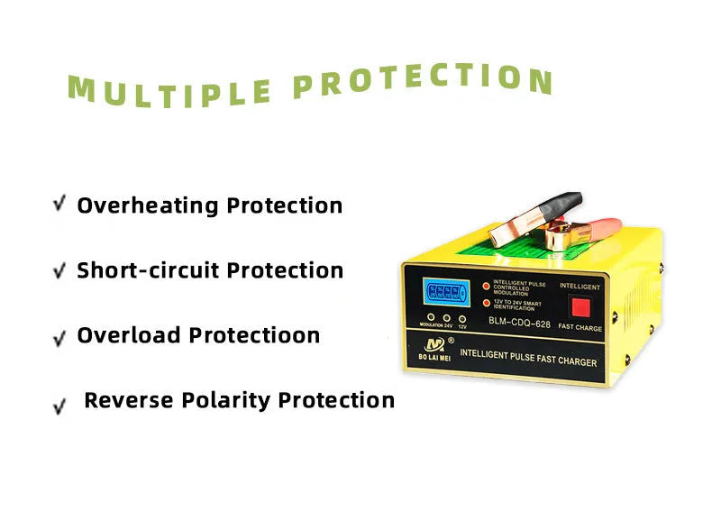 BT 168 model 12V and 24V intelligent automobile battery charger with American plug.