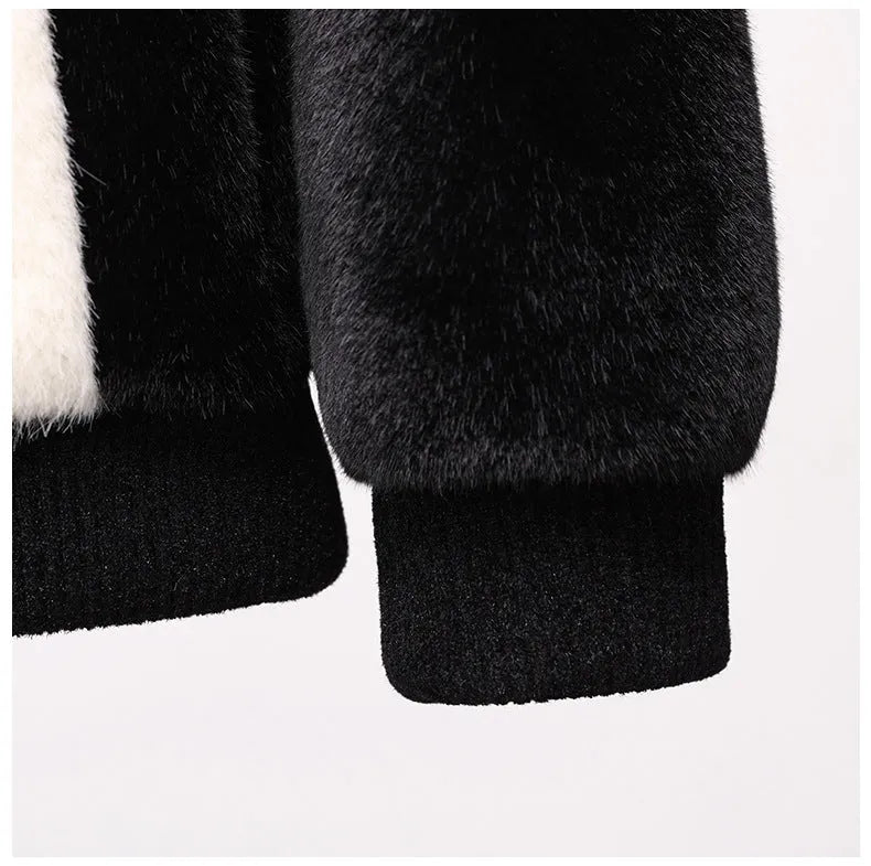 Winter men's artificial fur jacket coat in black city style, 50cm length, sizes M to 4XL