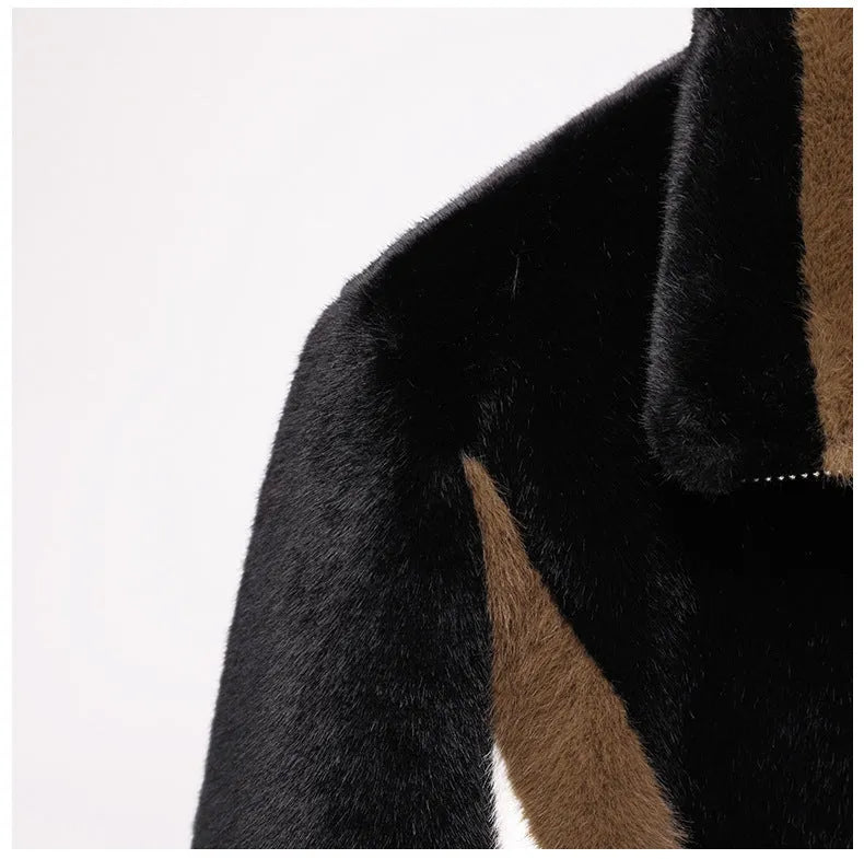 Winter men's artificial fur jacket coat in black city style, 50cm length, sizes M to 4XL