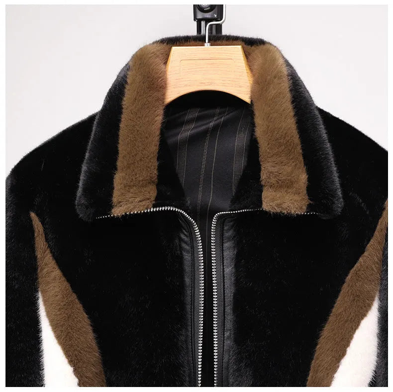 Winter men's artificial fur jacket coat in black city style, 50cm length, sizes M to 4XL