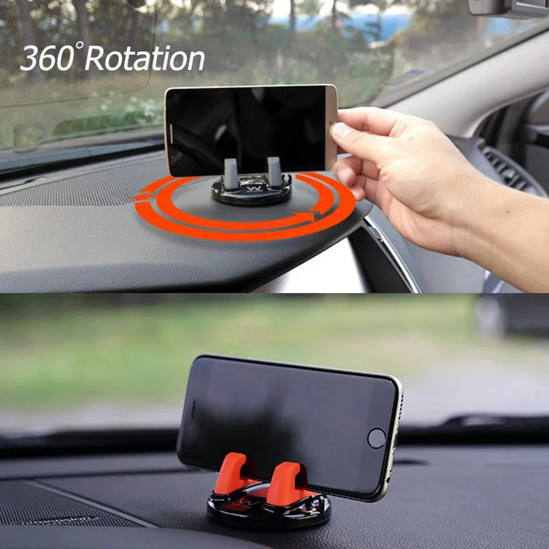 Mini dashboard car phone holder made of PC and silicone with 360 degree rotation in black colour