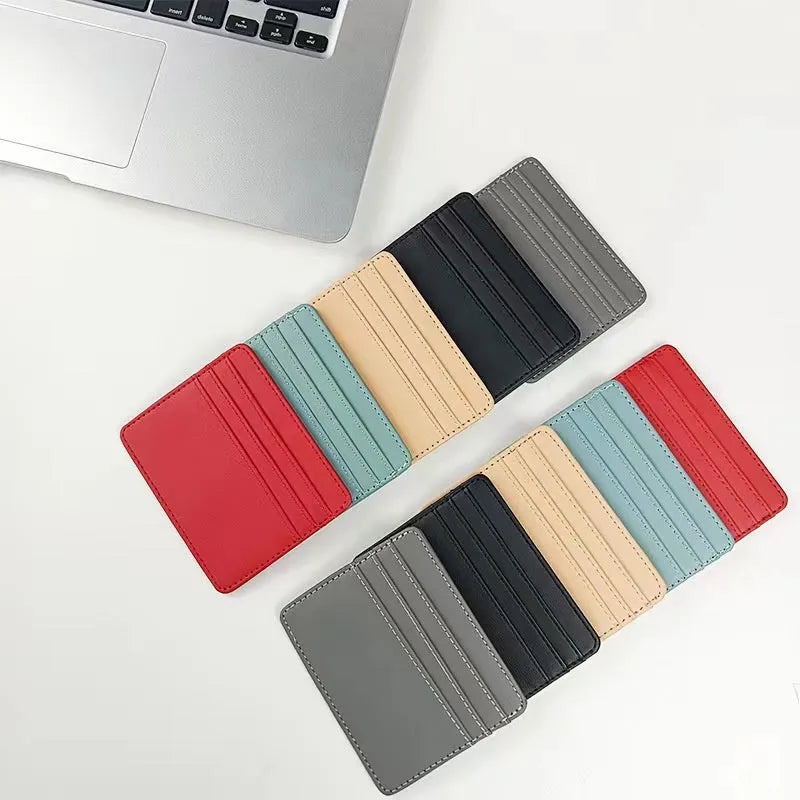 Compact PU card holder ferrule with multiple card slots in solid colour, nylon lined interior