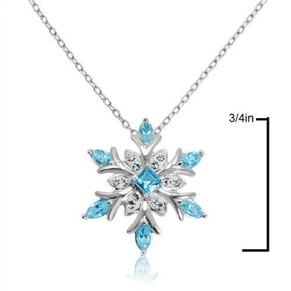 Zircon Christmas Snowflake Necklace with bamboo chain in blue and white