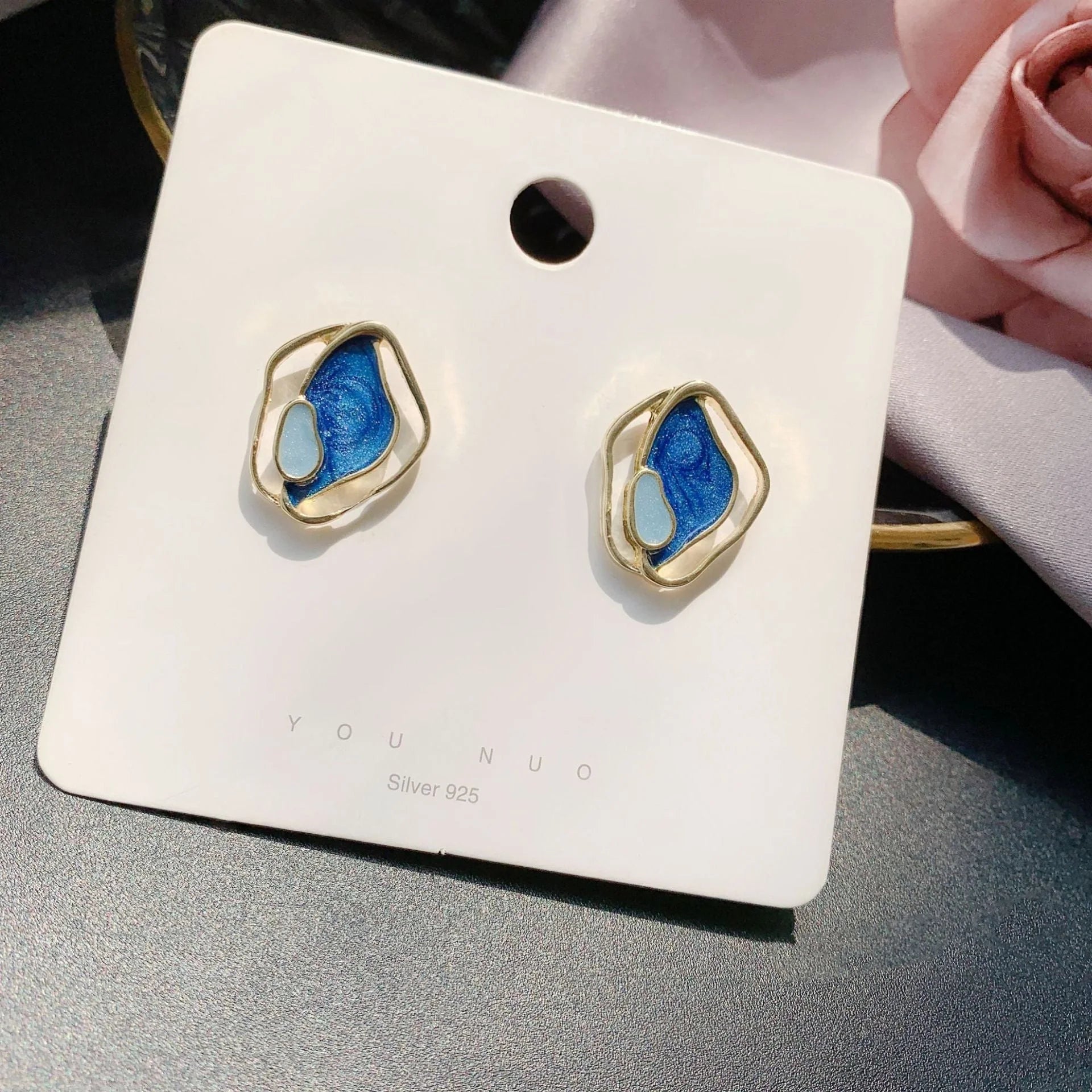 S925 silver stud earrings with geometric design for women