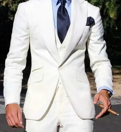 Men's cotton three-piece suit in light business style available in multiple colours including yellow and wine red