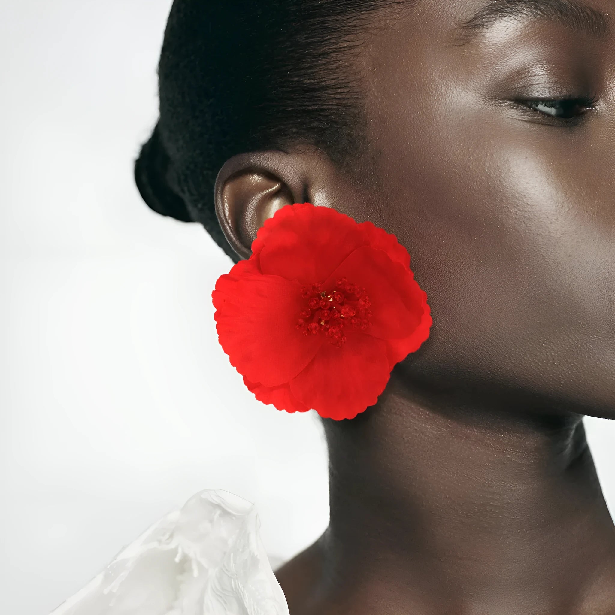 Handmade European American exaggerated red flower earrings with steel needle posts