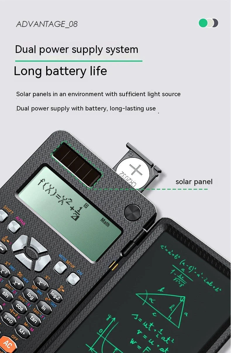 Foldable scientific calculator with integrated digital notepad for versatile productivity