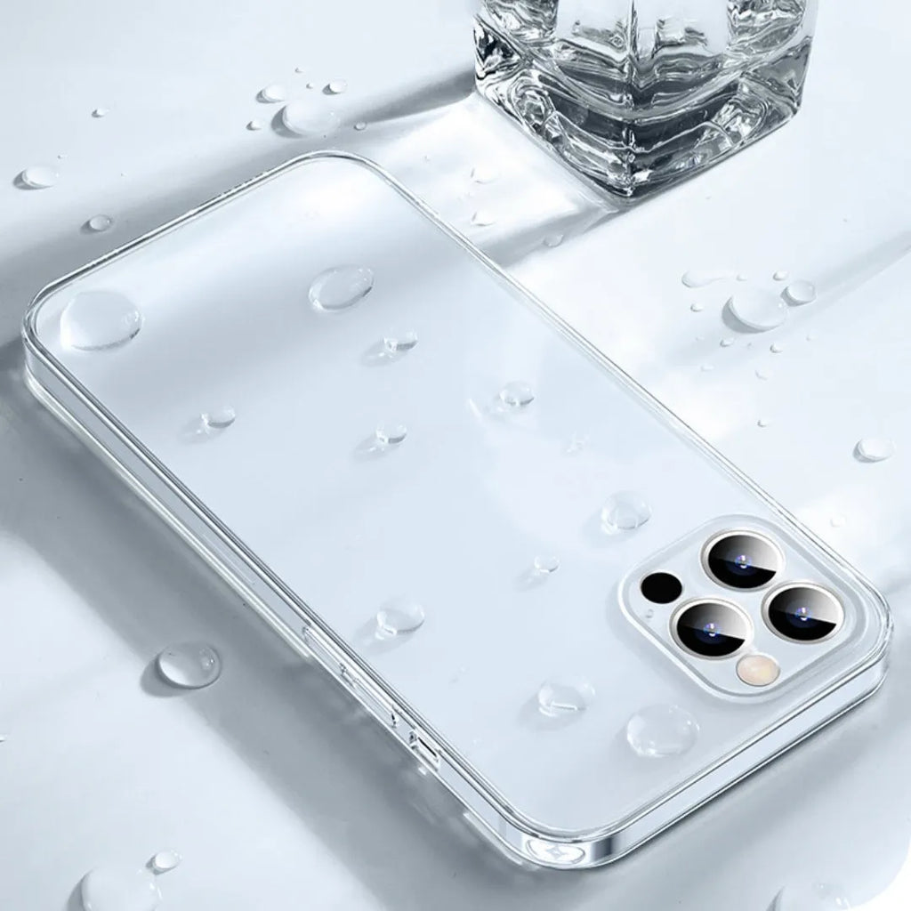 Fully transparent silicone TPU phone case for iPhone showing back cover protection in clear finish