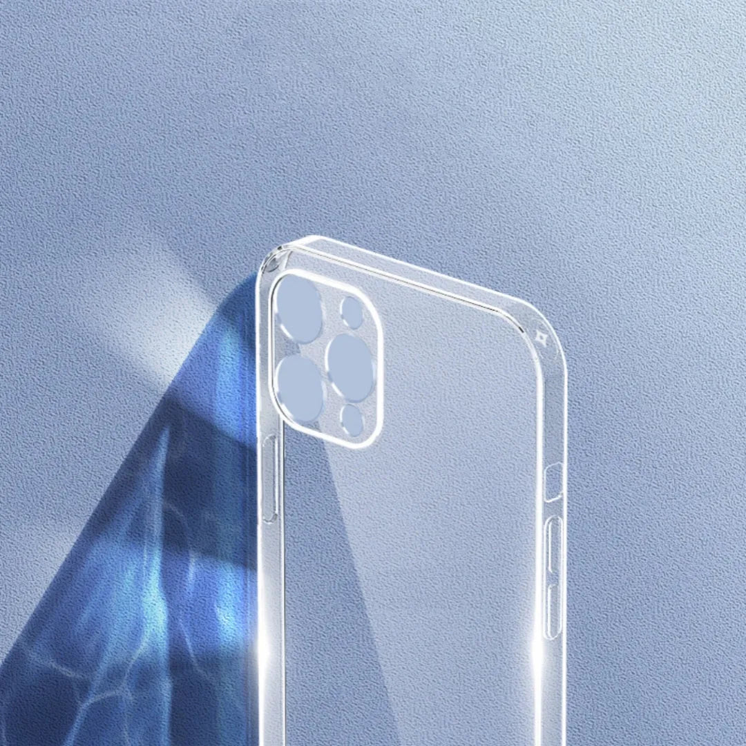 Fully transparent silicone TPU phone case for iPhone showing back cover protection in clear finish