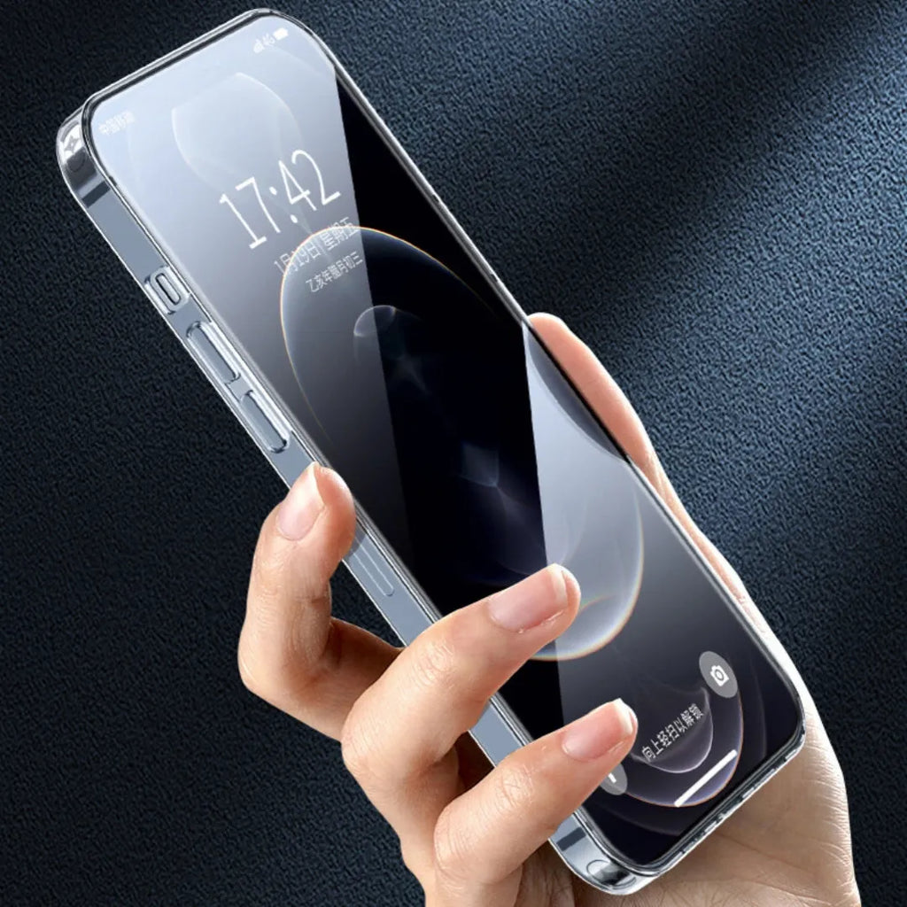 Fully transparent silicone TPU phone case for iPhone showing back cover protection in clear finish