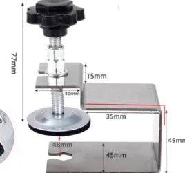 Drawer panel fixing clip hardware for furniture assembly in stainless steel or galvanised sheet