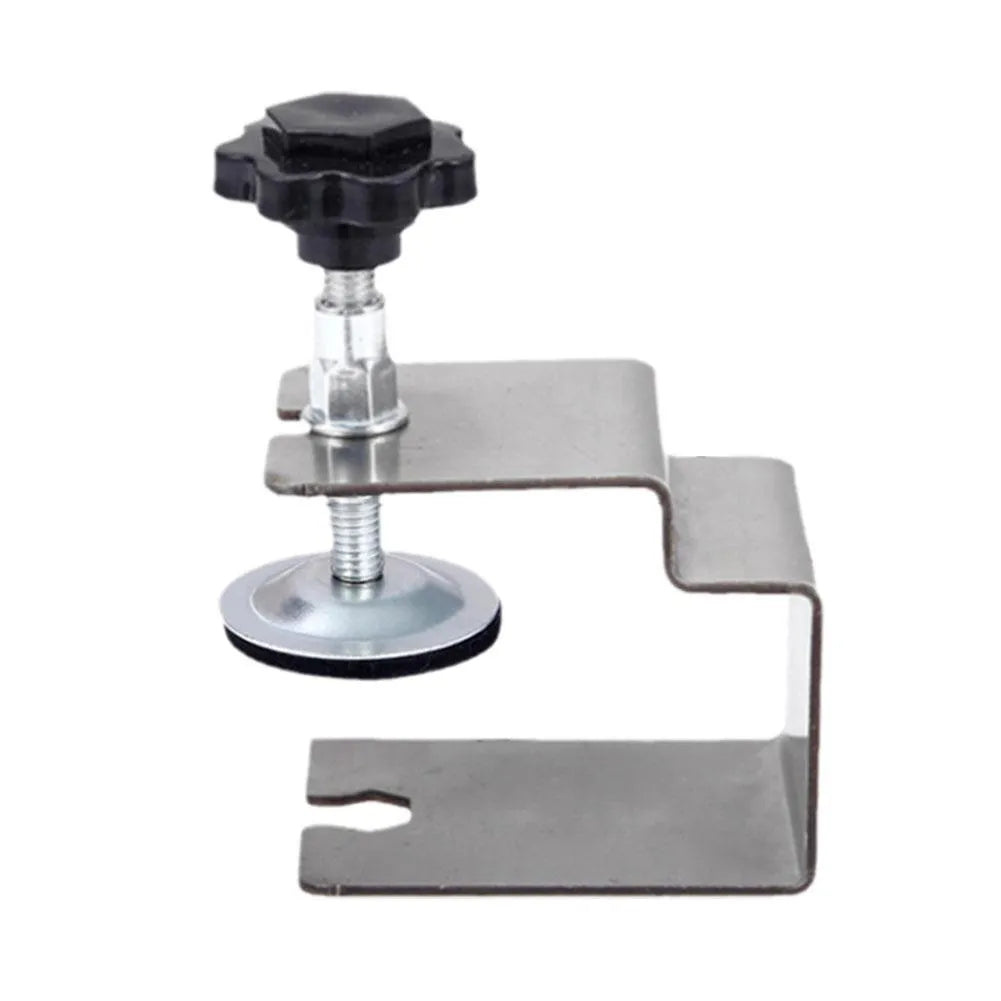 Drawer panel fixing clip hardware for furniture assembly in stainless steel or galvanised sheet