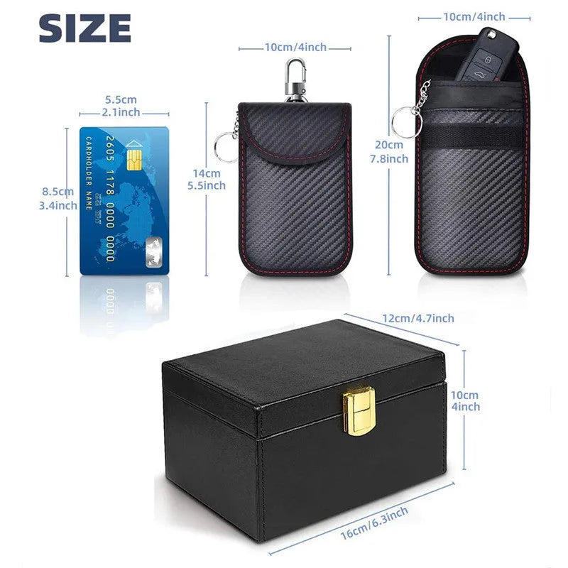 Carbon fiber anti-theft shielding box and key case set with RFID blocking nano material
