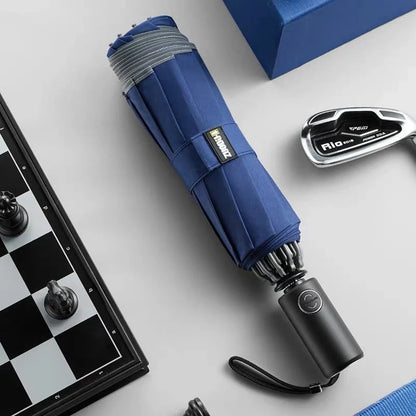 LED flashlight folding umbrella in grey, blue, black, and red with angel ring design