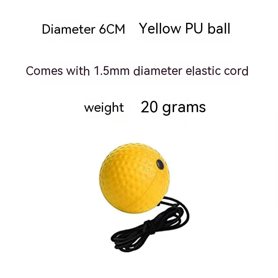 Head-mounted boxing reaction training ball set showing multiple coloured balls and two styles of adjustable headband.