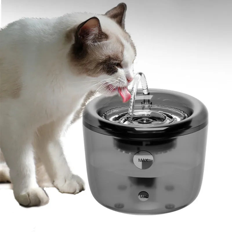 Grey automatic circulating filter water fountain for pets with USB power connection