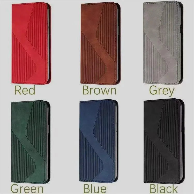 Three-slot strong magnetic suction flip card leather phone case for Apple iPhones, available in multiple colours, hot-pressed leather finish