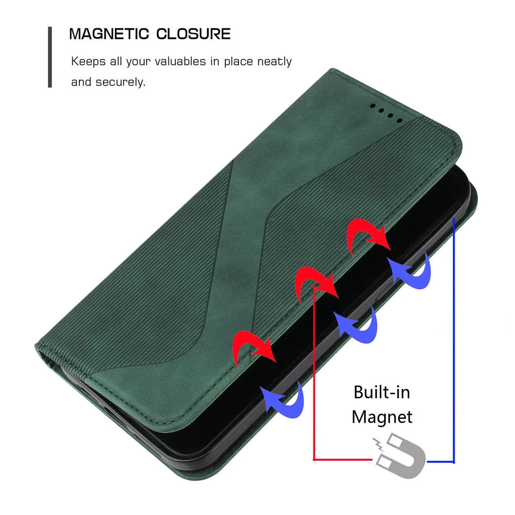 Three-slot strong magnetic suction flip card leather phone case for Apple iPhones, available in multiple colours, hot-pressed leather finish