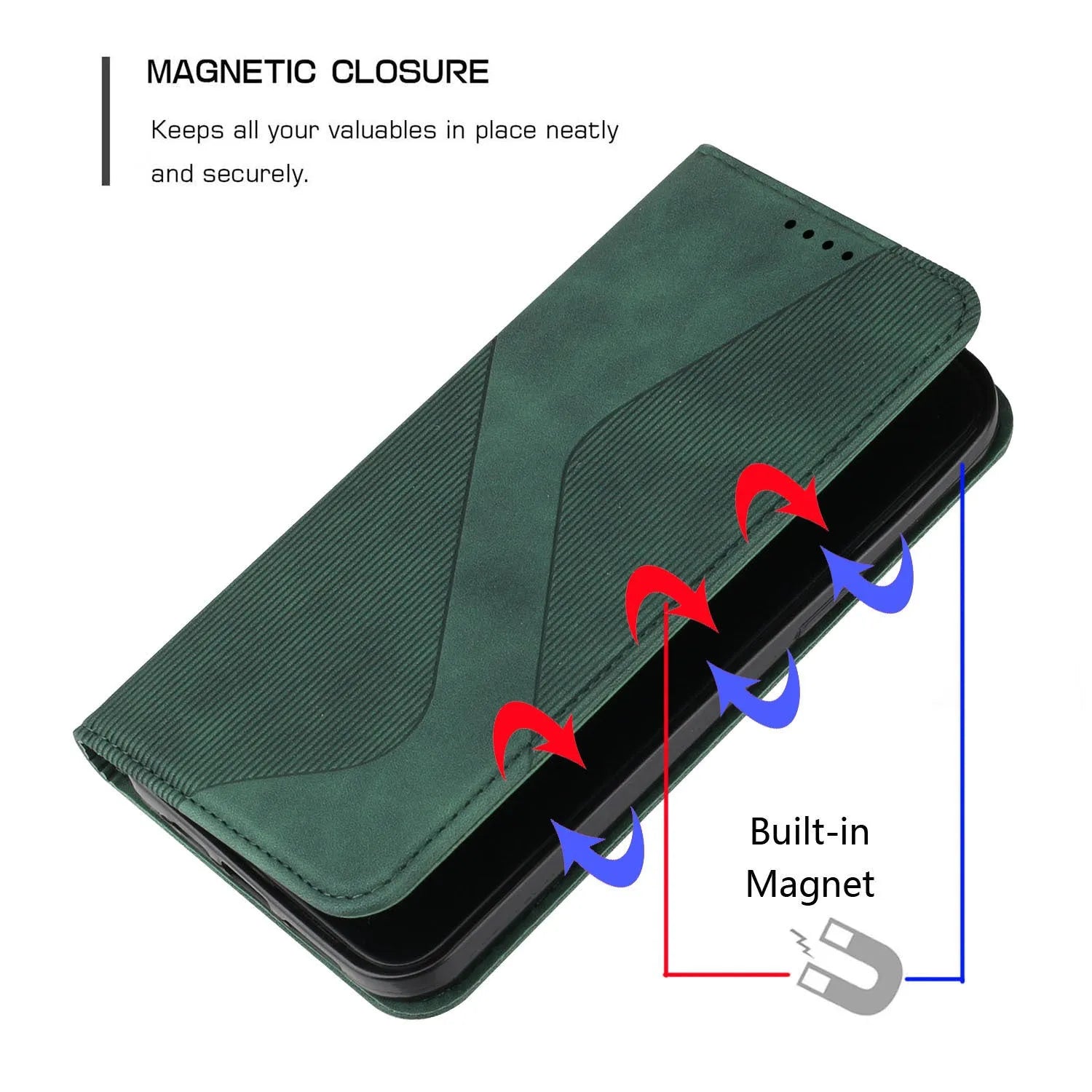 Three-slot strong magnetic suction flip card leather phone case for Apple iPhones, available in multiple colours, hot-pressed leather finish